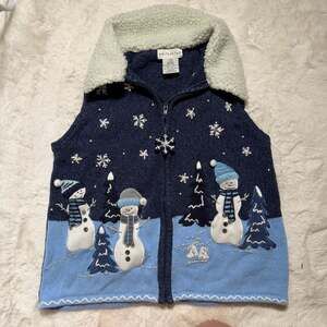 White Stag Women's Size L (12/14) Christmas Snowman Embroidered Knit Vest